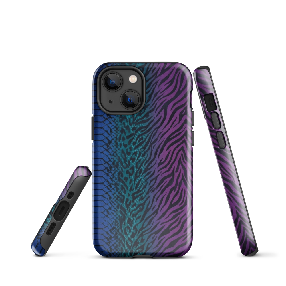 Blue to Purple Dark Snake Zebra & Leopard Print Tough Case for iPhone®