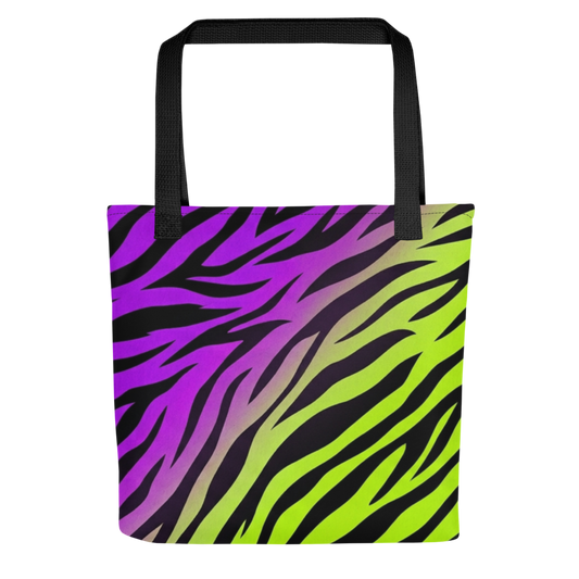 Neon Purple & Green Zebra Print Beach Tote Bag