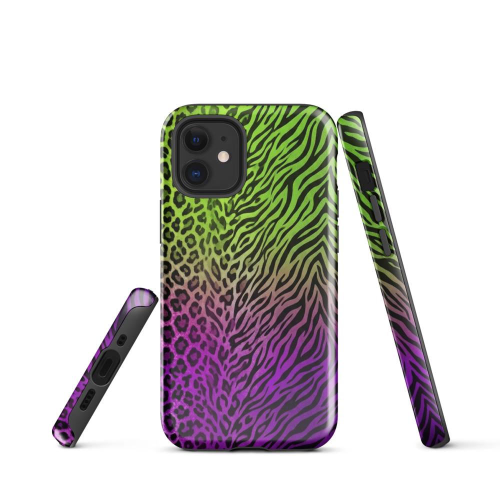Neon Green & Purple Zebra & Leopard Print Tough Case for iPhone®