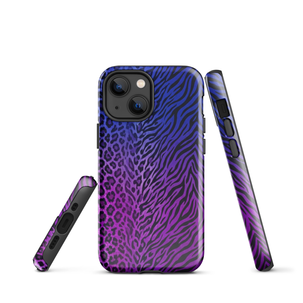 Purple to Blue Zebra & Leopard Print Tough Case for iPhone®
