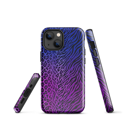 Purple to Blue Zebra & Leopard Print Tough Case for iPhone®