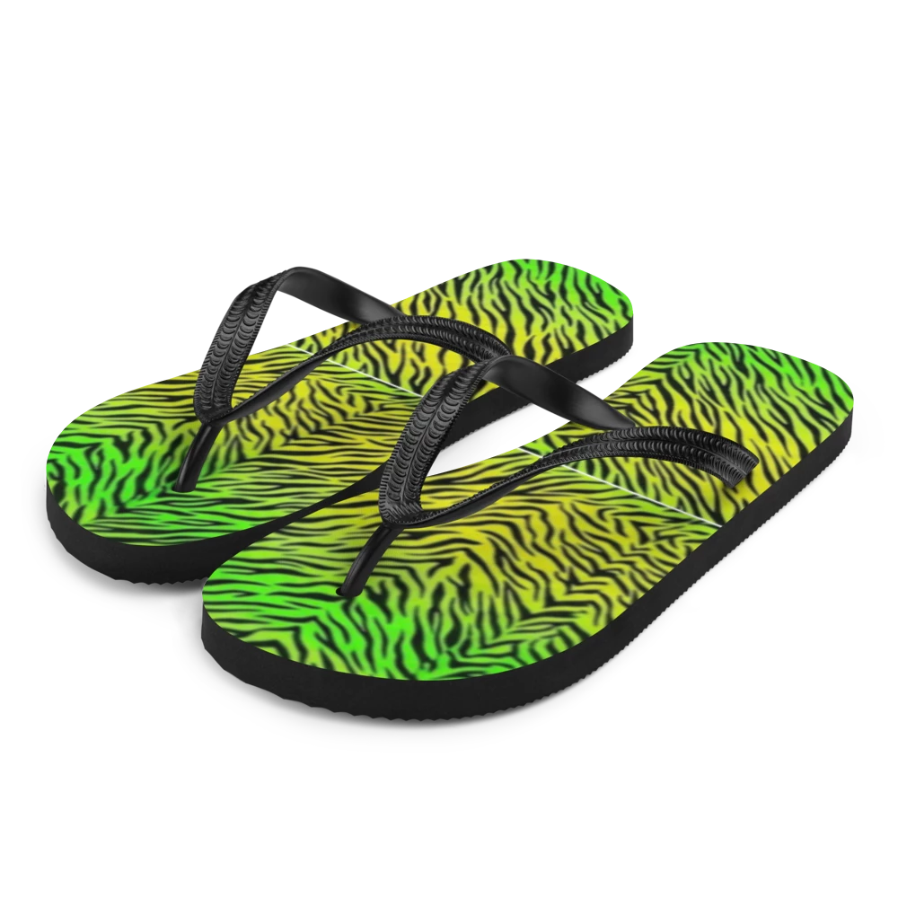 Neon Yellow and Green Zebra Print Sublimation Flip Flops
