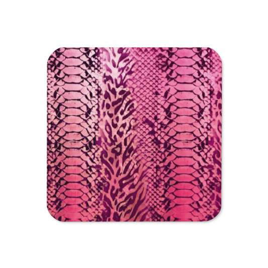 Pink Snake Skin & Leopard Print Cork-Back Coaster