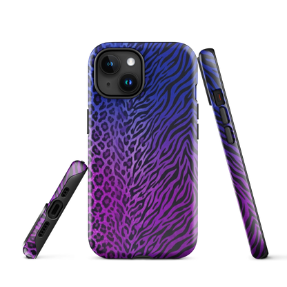 Purple to Blue Zebra & Leopard Print Tough Case for iPhone®