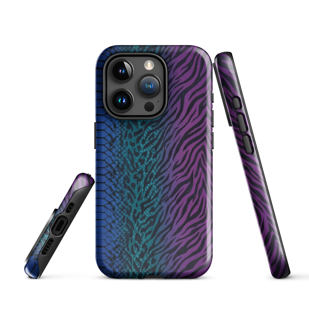 Blue to Purple Dark Snake Zebra & Leopard Print Tough Case for iPhone®