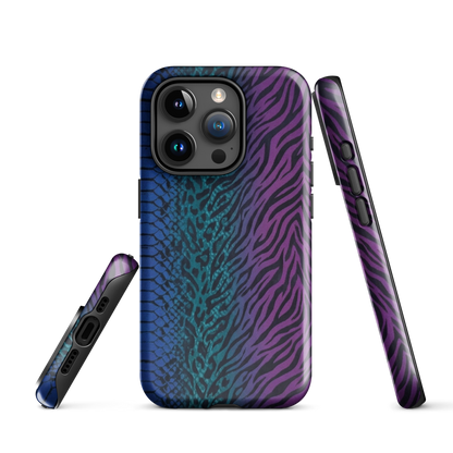 Blue to Purple Dark Snake Zebra & Leopard Print Tough Case for iPhone®