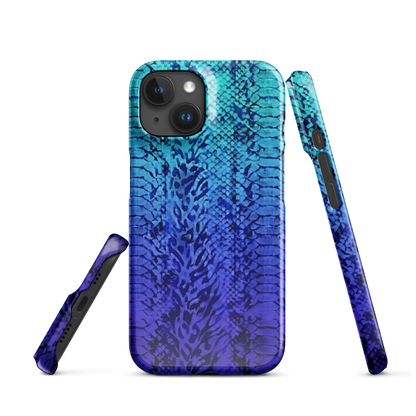 Vibrant Blue Snake Skin & Leopard Print Snap Case for iPhone