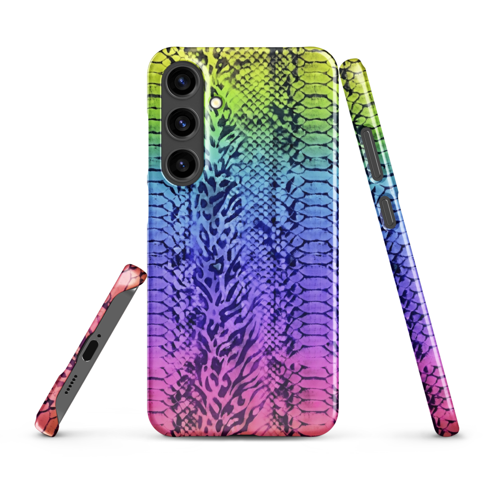 Vibrant Rainbow Snake Skin & Leopard Print Snap Case for Samsung