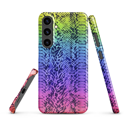 Vibrant Rainbow Snake Skin & Leopard Print Snap Case for Samsung