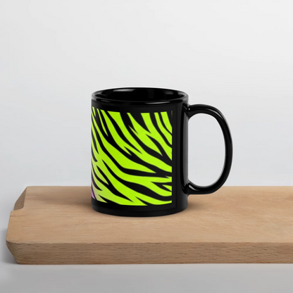 Green % Purple Zebra Print Black Glossy Mug