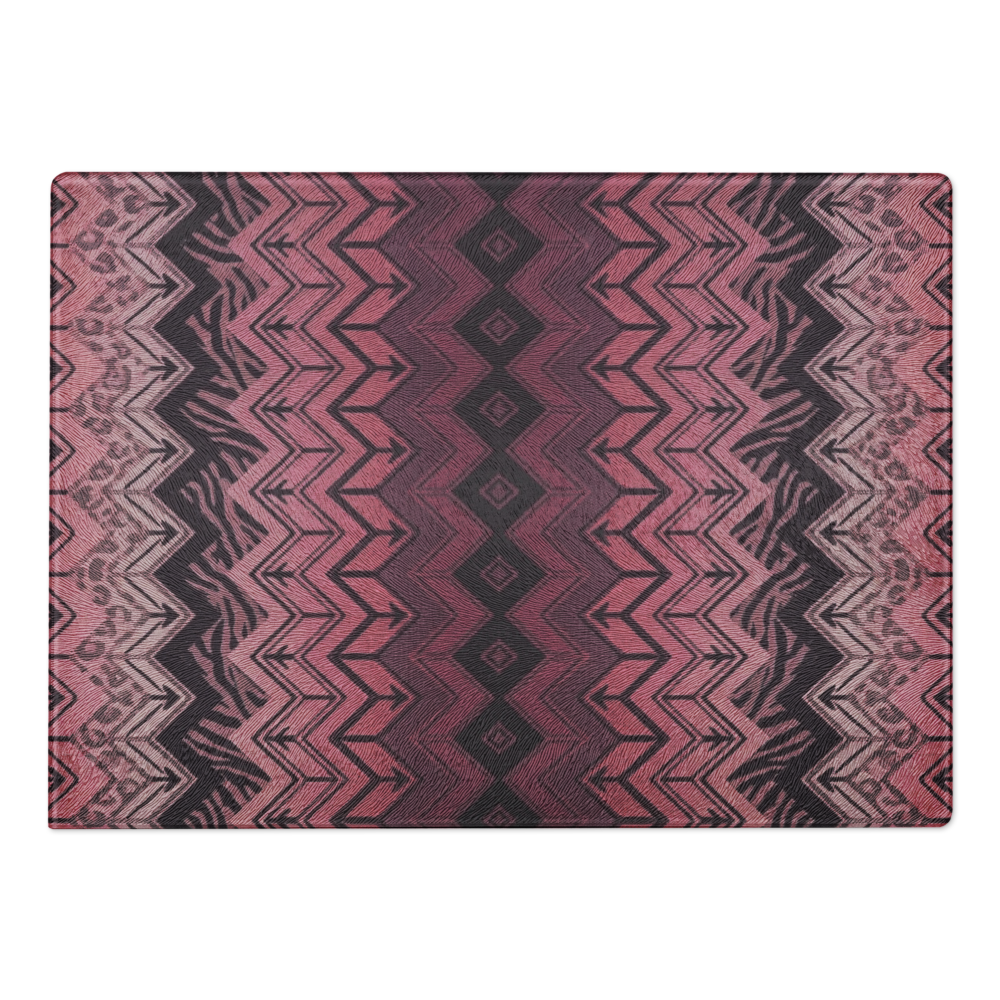 Pink Zebra & Leopard Print Special Edition Chevron Pattern Glass Cutting Board