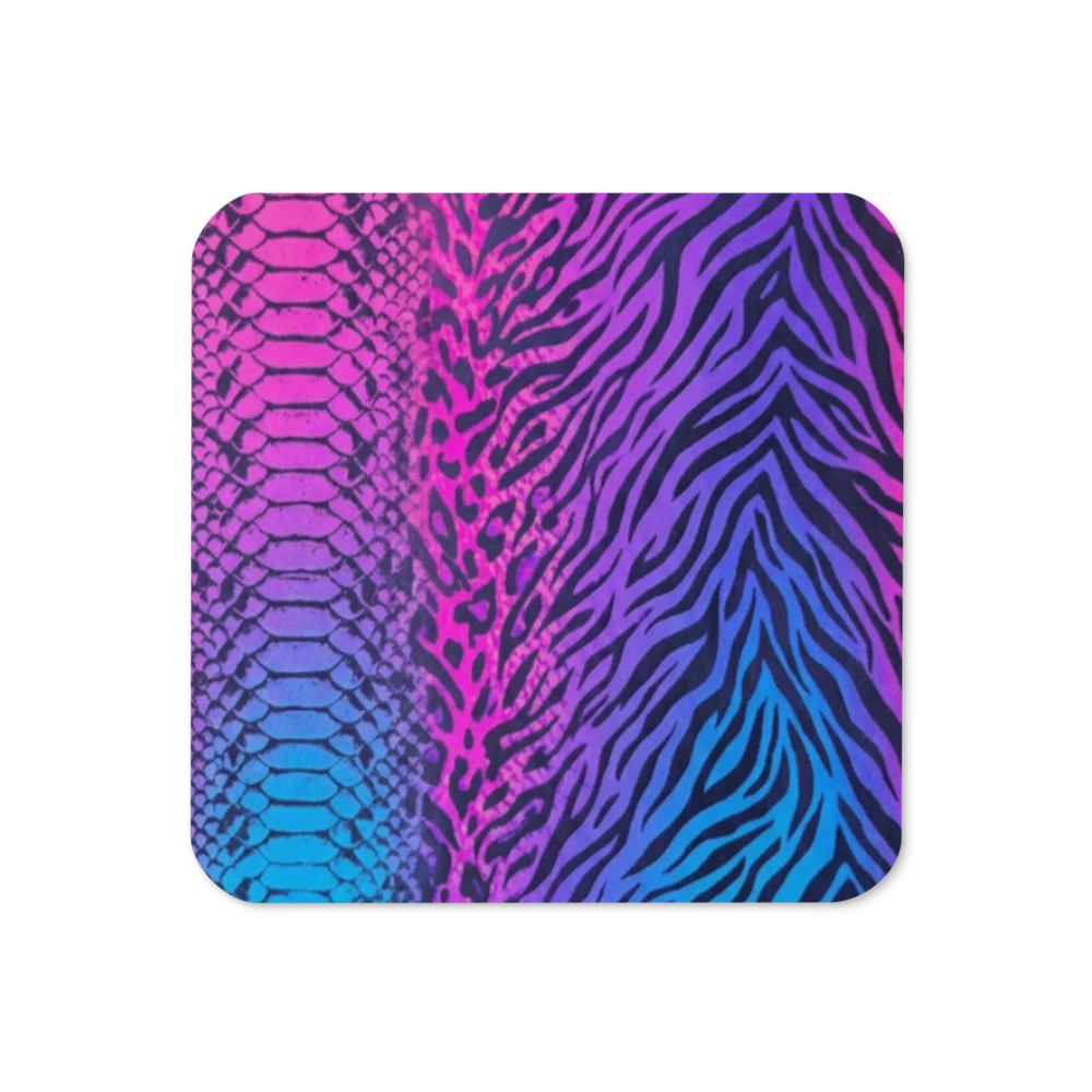 Blue & Purple Zebra & Leopard Print Cork-Back Coaster