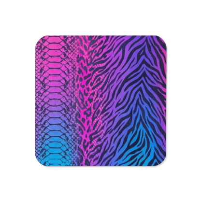 Blue & Purple Zebra & Leopard Print Cork-Back Coaster
