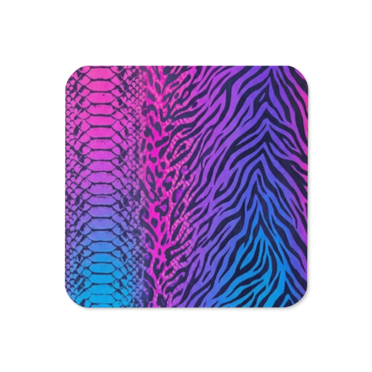Blue & Purple Zebra & Leopard Print Cork-Back Coaster