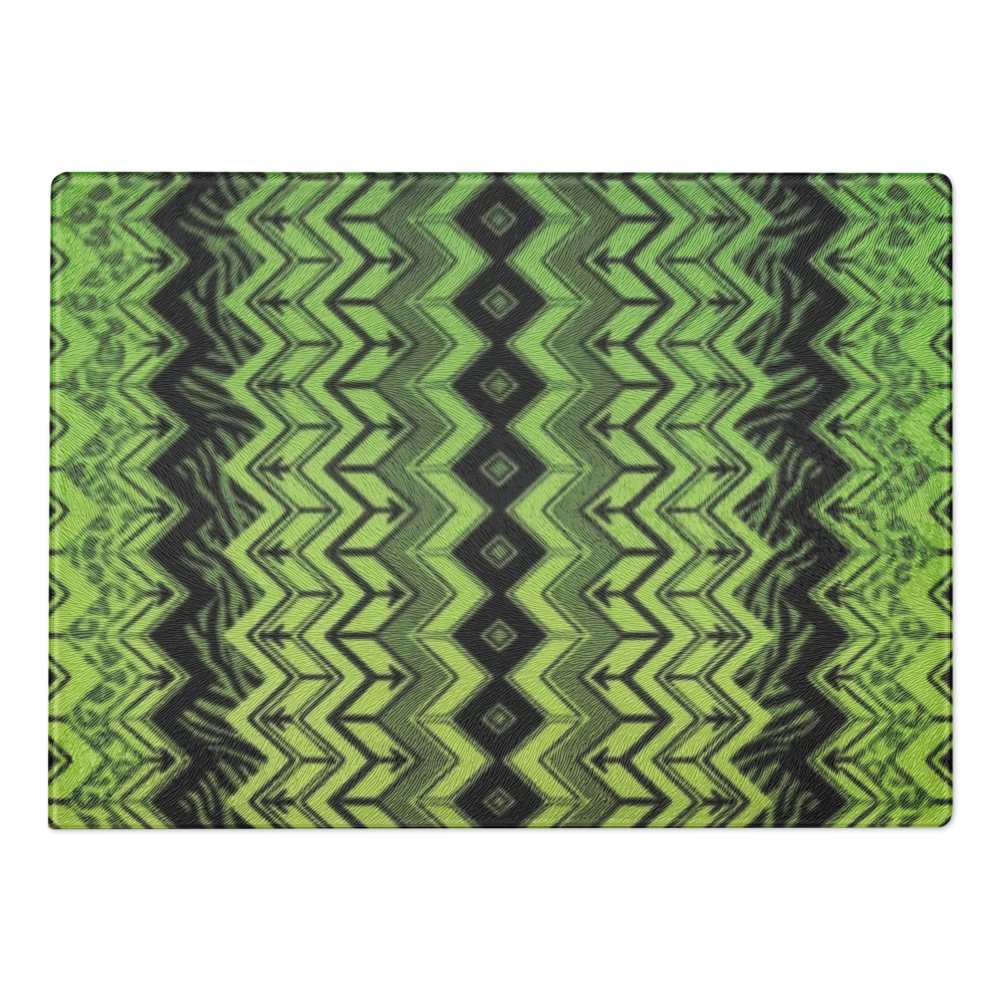Lime Green Zebra & Leopard Print Special Edition Chevron Pattern Glass Cutting Board