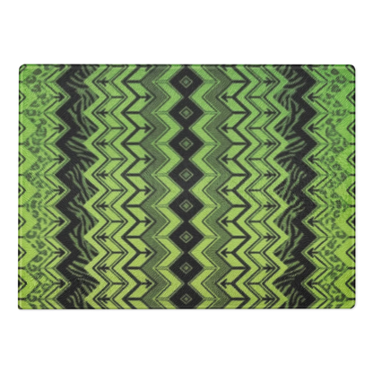 Lime Green Zebra & Leopard Print Special Edition Chevron Pattern Glass Cutting Board