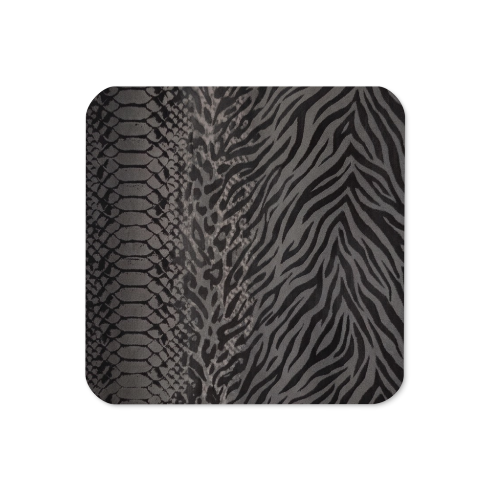 Dark Gray Snake Skin Leopard & Zebra Print Cork-Back Coaster