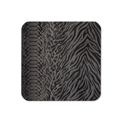 Dark Gray Snake Skin Leopard & Zebra Print Cork-Back Coaster