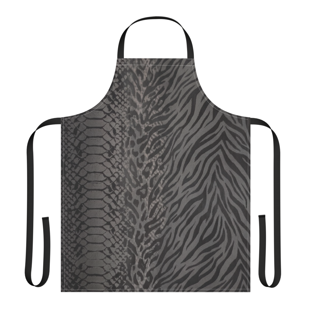 Gray & Black Snake Skin Zebra & Leopard Print Strap Apron