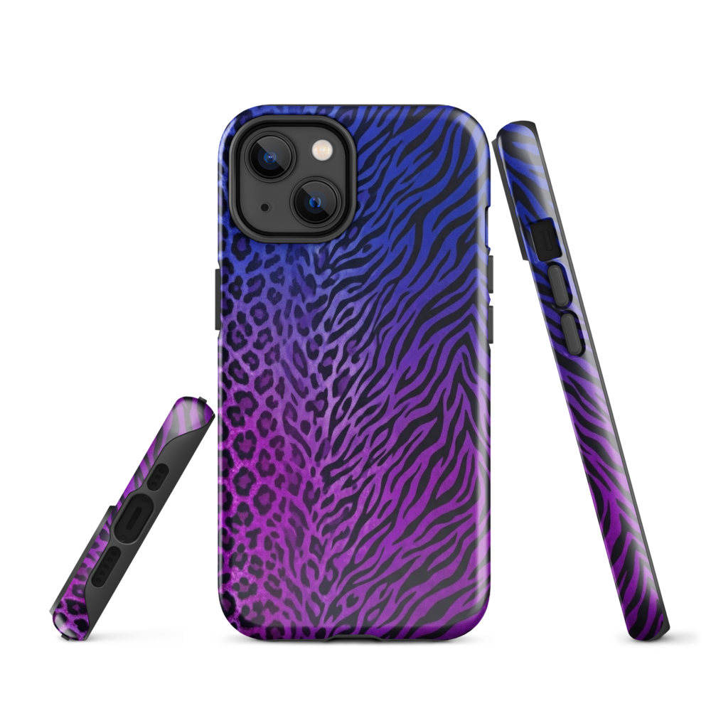 Purple to Blue Zebra & Leopard Print Tough Case for iPhone®