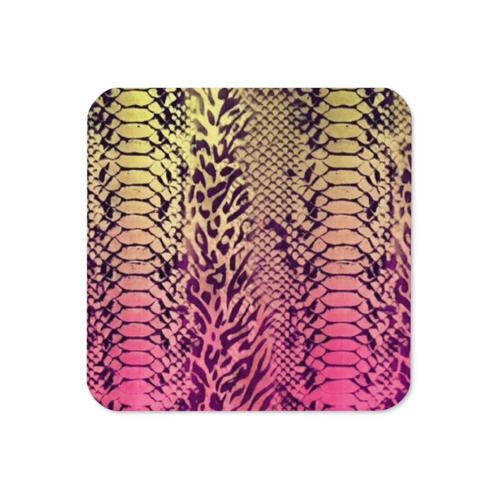 Hot Pink & Yellow Snake Skin & Leopard print Cork-Back Coaster