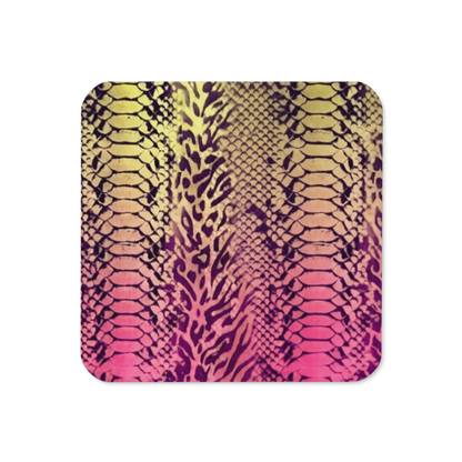 Hot Pink & Yellow Snake Skin & Leopard print Cork-Back Coaster