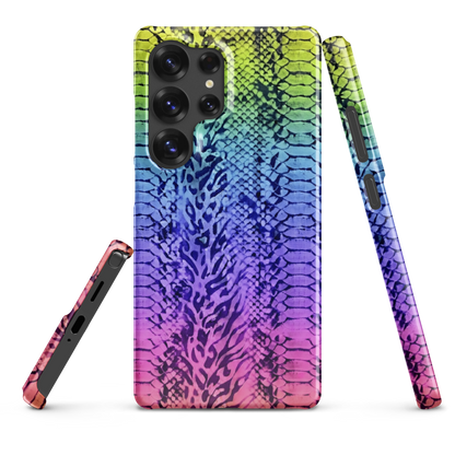 Vibrant Rainbow Snake Skin & Leopard Print Snap Case for Samsung