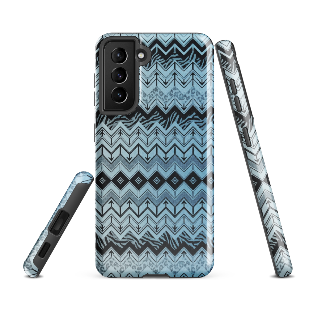 Blue Chevron Pattern Leopard & Zebra Print Tough Case for Samsung