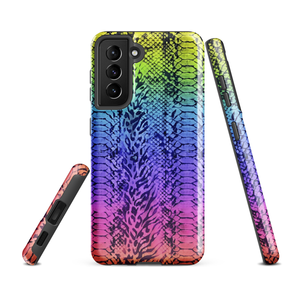 Vibrant Rainbow Snake Skin & Leopard Print Tough Case for Samsung