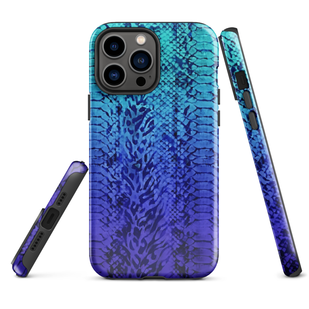 Vibrant Blue Snake & Leopard Print Tough Case for iPhone®