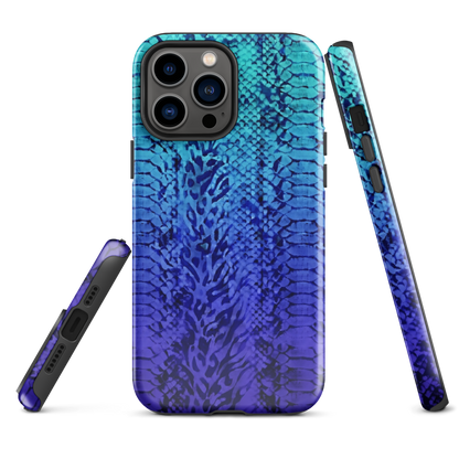Vibrant Blue Snake & Leopard Print Tough Case for iPhone®