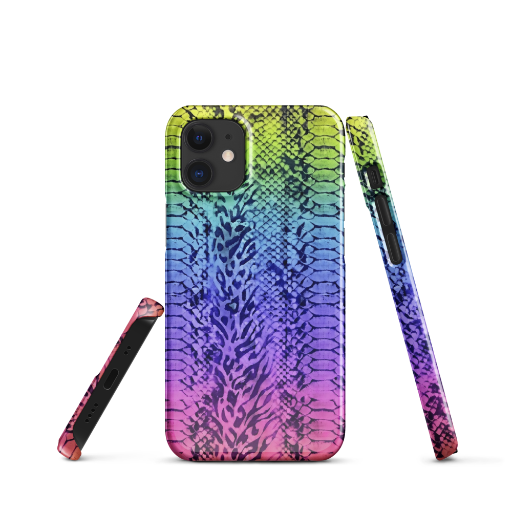 Neon Rainbow Snake Skin & Leopard Print Snap Case for iPhone
