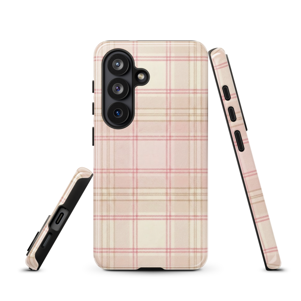 Pink & Cream Plaid Coquette Print Tough Case for Samsung