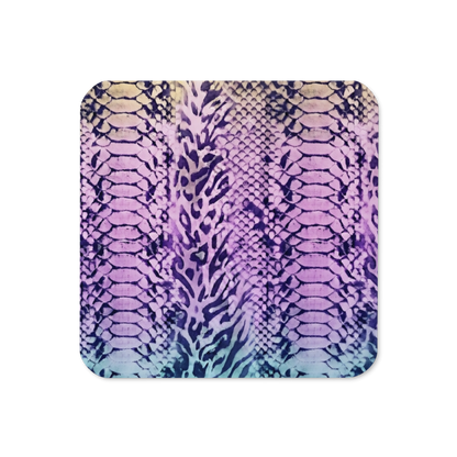 Faded Rainbow Snake Skin & Leopard Print Cork-Back Coaster