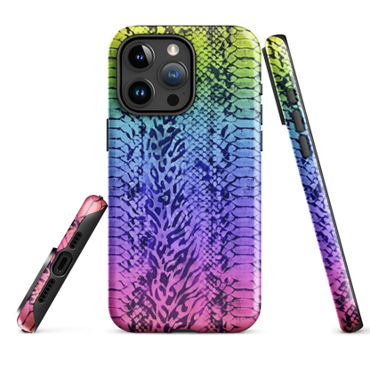 Neon Rainbow Snake Skin & Leopard Print Tough Case for iPhone®