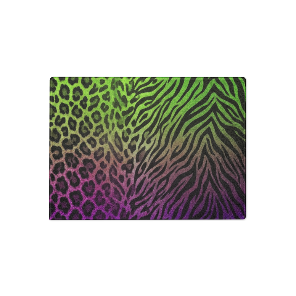 Neon Green & Purple Leopard & Zebra Print Glass Cutting Board