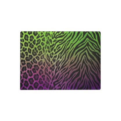 Neon Green & Purple Leopard & Zebra Print Glass Cutting Board