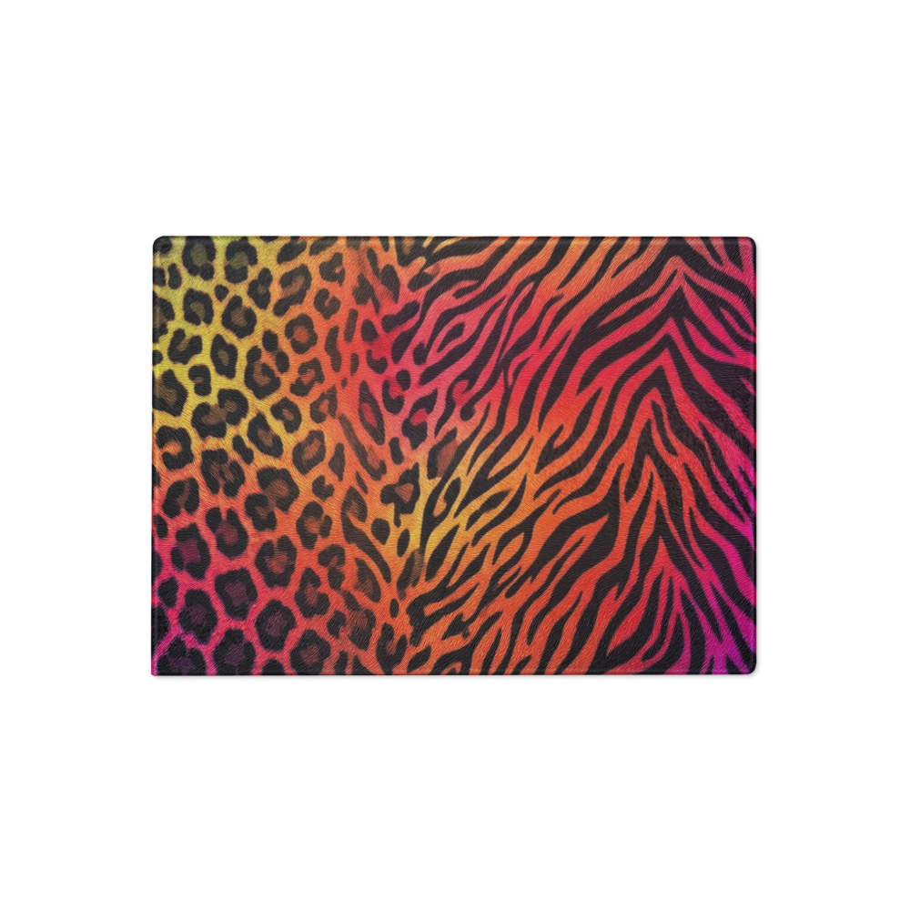 Rainbow Leopard & Zebra Print Glass Cutting Board
