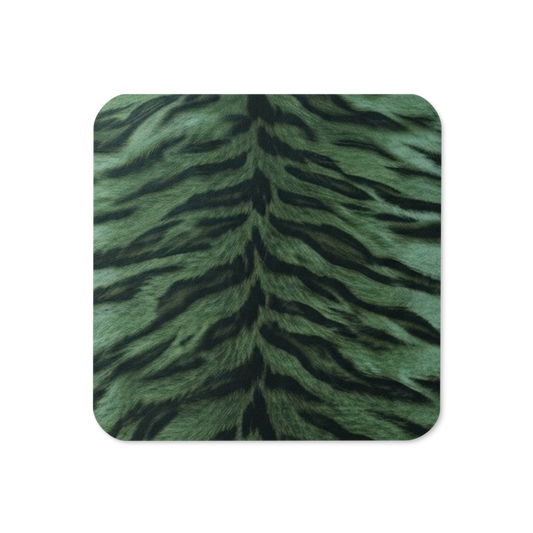Green Tiger Print Cork-Back Coaster