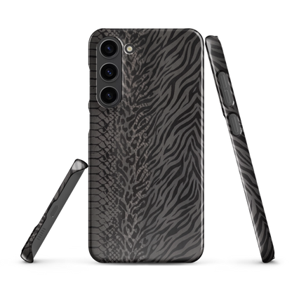Dark Gray Snake Skin & Leopard Print Snap Case for Samsung