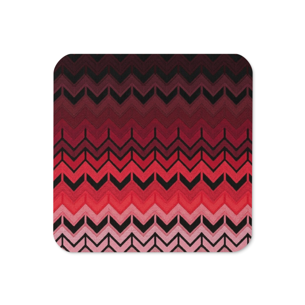 Red & Black Chevron Pattern Cork-Back Coaster
