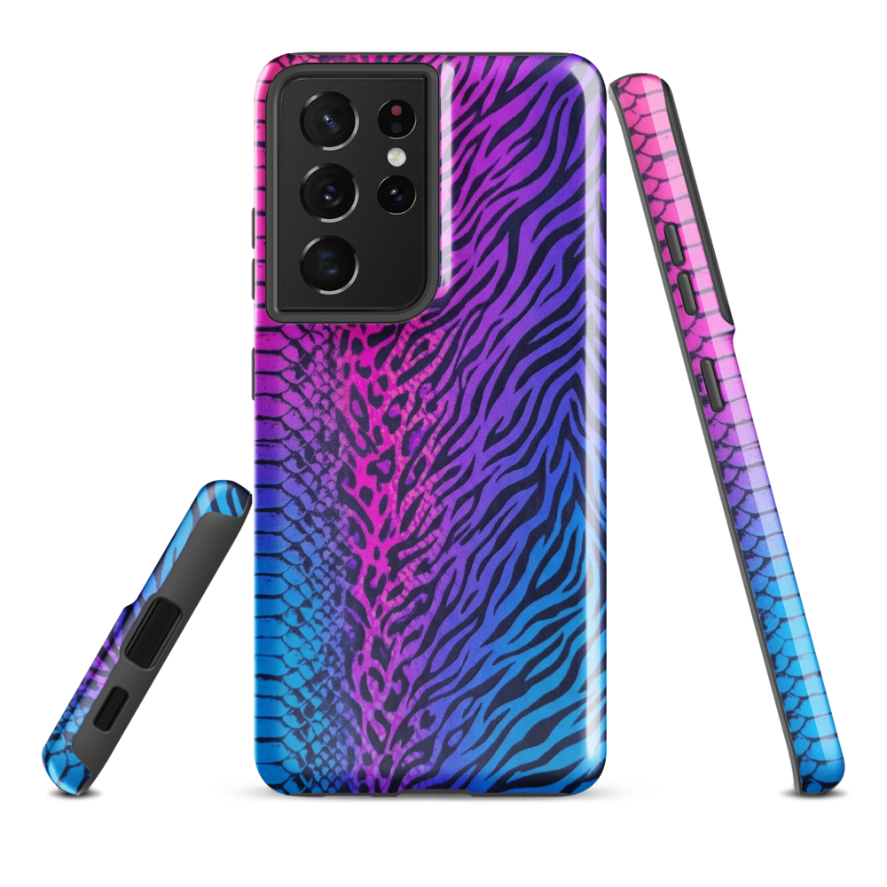 Hot Pink & Blue Snake Skin Zebra & Leopard Print Tough Case for Samsung