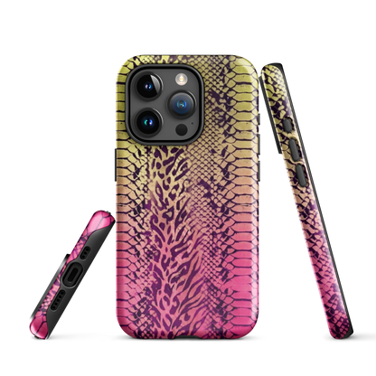Yellow & Pink Snake Skin & Leopard Print Tough Case for iPhone®