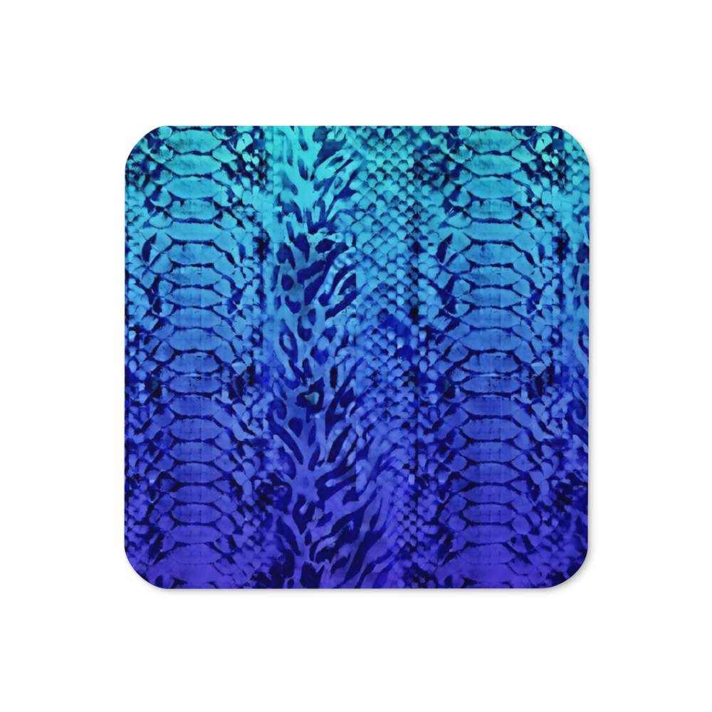 Vibrant Blue Snake Skin & Leopard Print Cork-Back Coaster