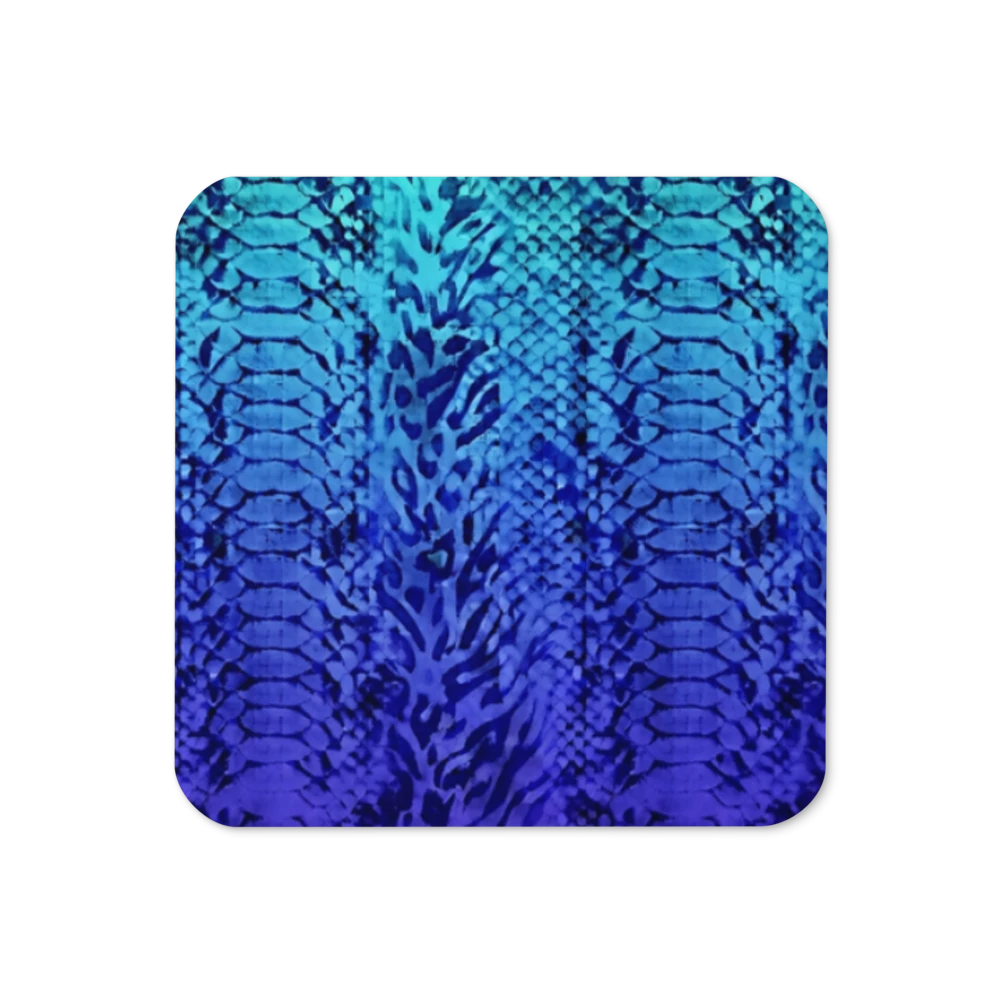 Vibrant Blue Snake Skin & Leopard Print Cork-Back Coaster