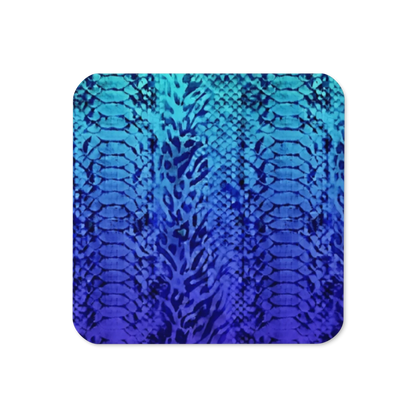 Vibrant Blue Snake Skin & Leopard Print Cork-Back Coaster
