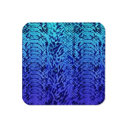 Vibrant Blue Snake Skin & Leopard Print Cork-Back Coaster