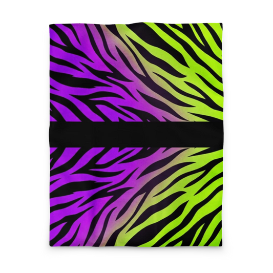 Neon Green and Purple Zebra Print y2k Microfiber Duvet Cover