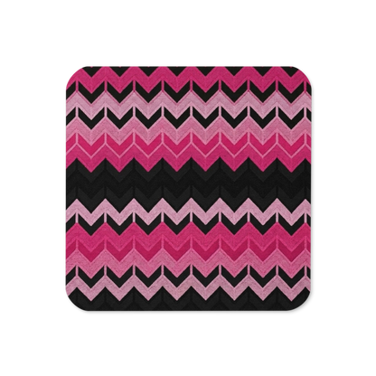 Pink & Black Chevron Pattern Cork-Back Coaster