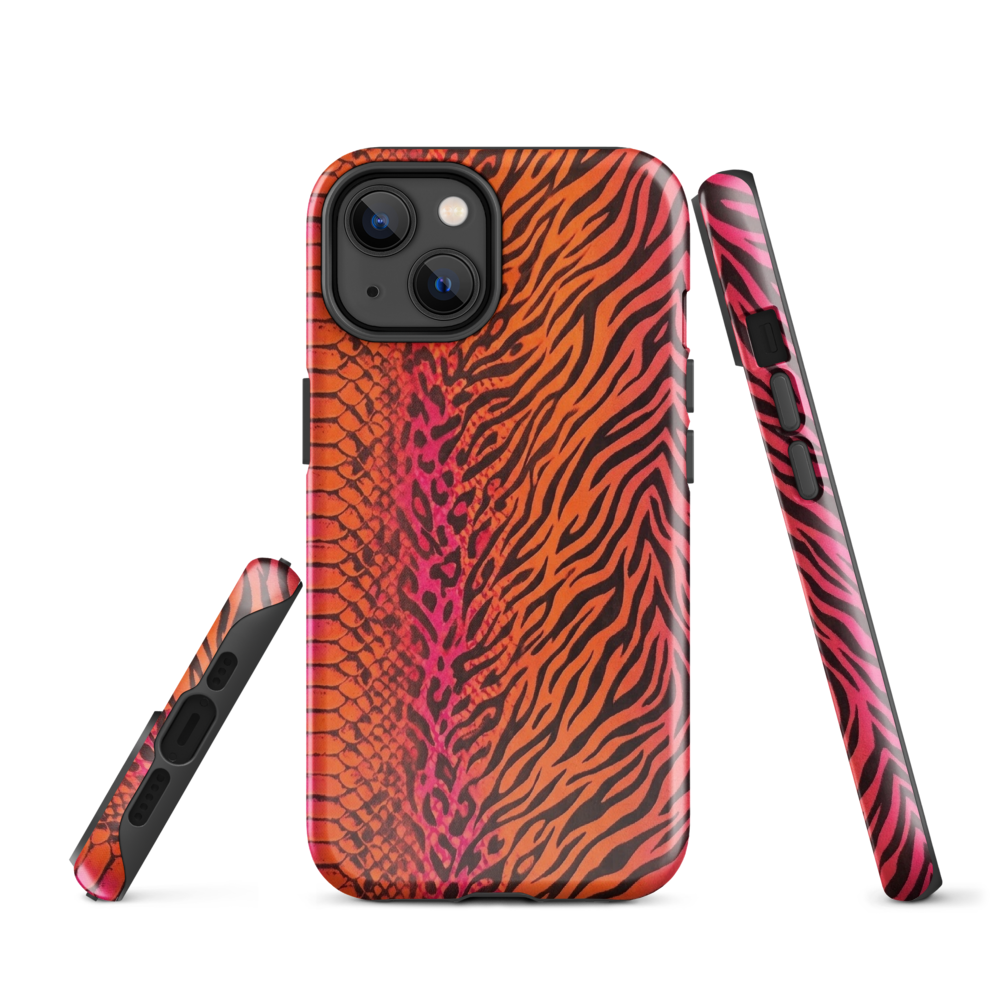 Sunset Orange & Pink Snake Skin Zebra & Leopard Print Tough Case for iPhone®